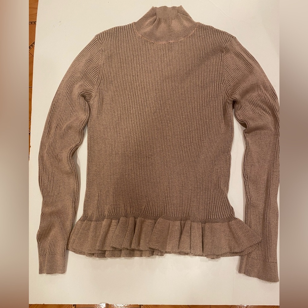 John +Jenn Women’s Sweater, Color-Tan, Size Small/Petite
